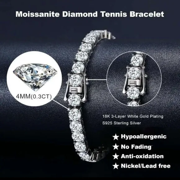 Genuine Moissanite 12 Carat Tennis Bracelet 14K over Sterling Silver 7" NWT - Picture 4 of 9